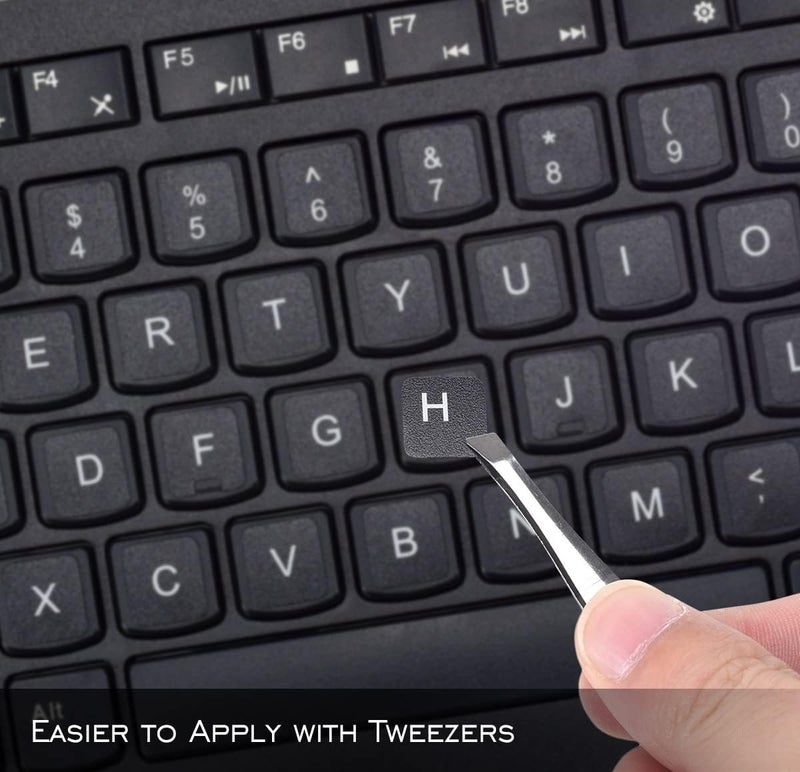 DAMMOMKO 2PCS Universal English Keyboard Stickers Letters with Tweezer, Keyboard Stickers Black Background with White Lettering, Keyboard Letters Replacement Sticker for PC Laptop Desktop Computer -English - Image 5